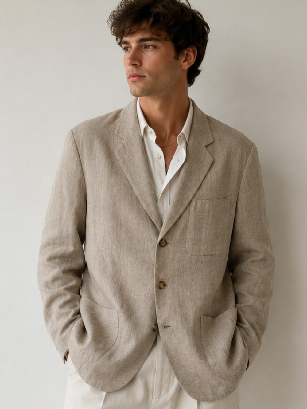 REUNION Menswear 100% Linen Blazer Jacket Sports Coat Size M Tan Beige